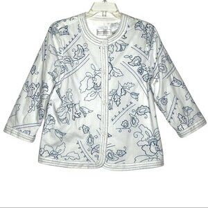 Christopher & Banks Women's Blazer Jacket Blue White 3/4 Sleeves Casual Classic